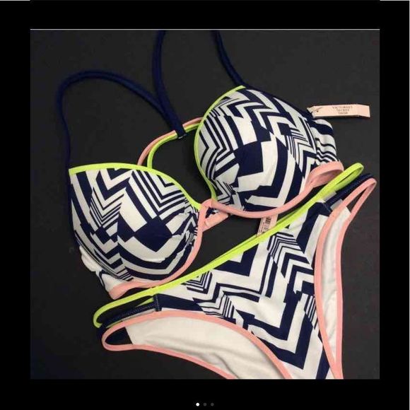 NWT VS 34DD,36DD BIKINI NAVY INK BLOT GEOMETRIC - Picture 1 of 3